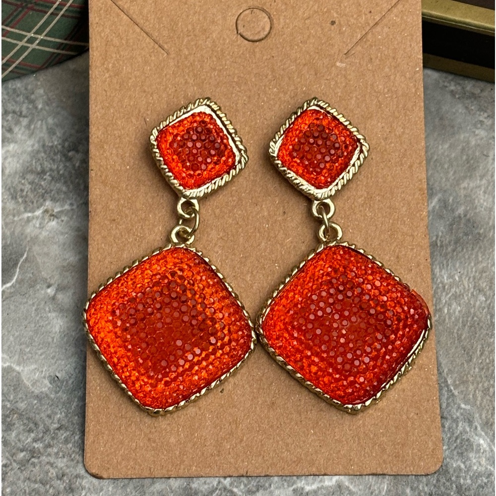 Orange and Gold Tone Statement Earrings